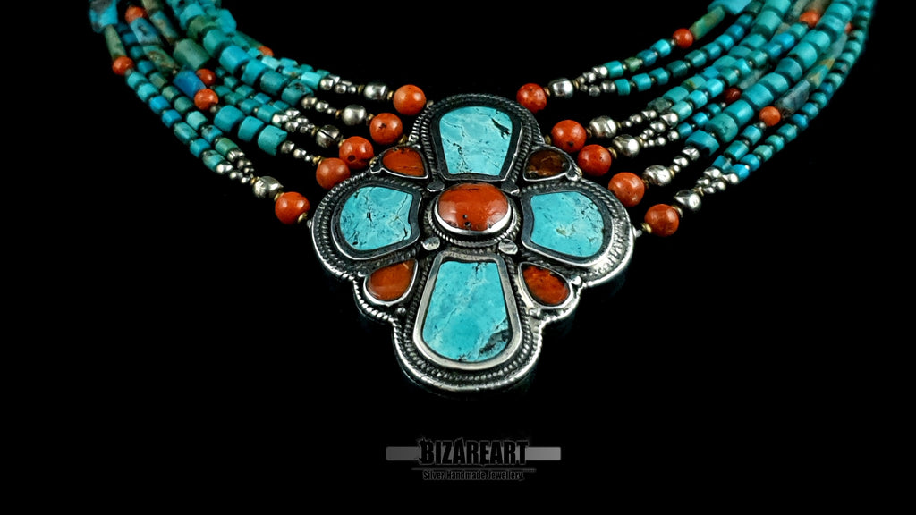 multi-strand-turquoise-tube-beads-coral-spacers-silver-end-caps
