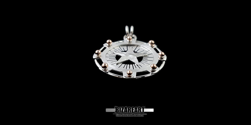 Sterlingsilber Stern Anhänger, Industrieller Himmlischer Metallmix Schmuck