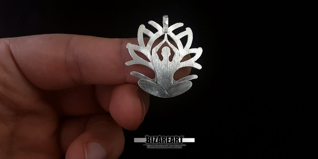 Sterling Silver Yoga Pendant, Sukhasana Pose Jewelry