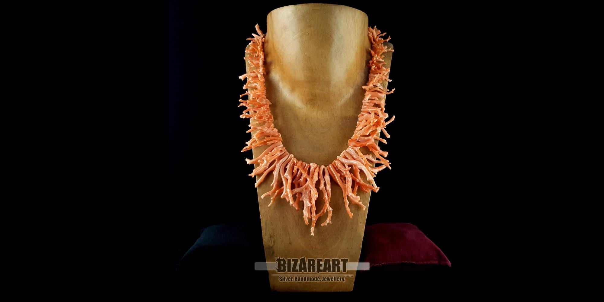 Orangene Korallenkette, natürlicher Mittelmeerast, 925er Silberverschluss