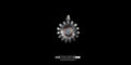 Front view of a handmade textured sterling silver daisy pendant with a luminous round moonstone center and copper bezel, set against a solid black background.